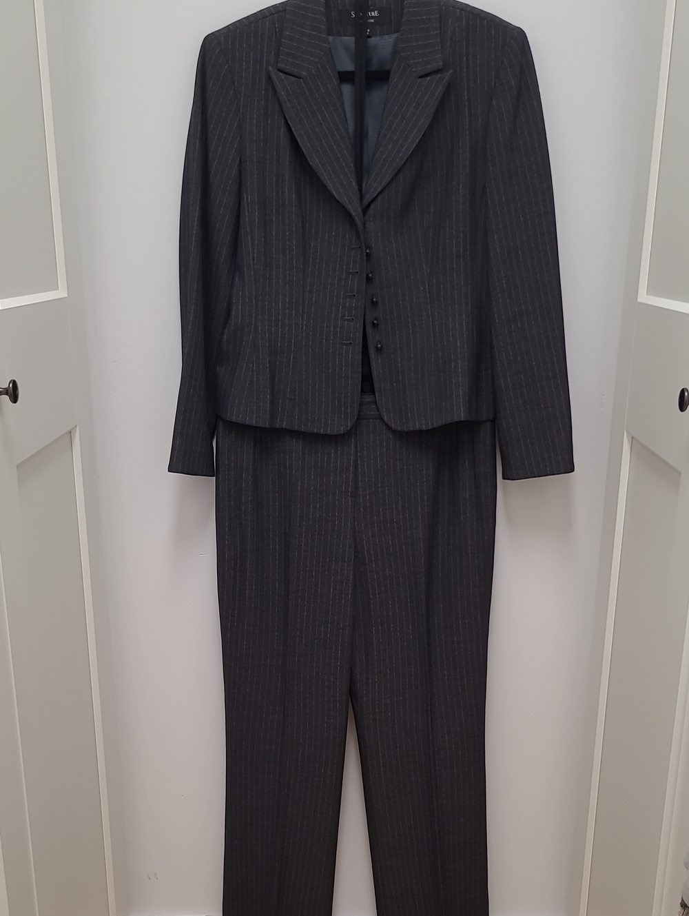 Larry Levine Dark Charcoal Pinstripe Women's Suit Jacket & Trousers